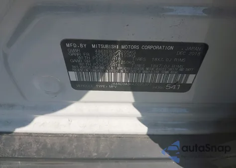 2019 Mitsubishi Outlander Se из США, поврежденный, VIN JA4AD3A36KZ035377